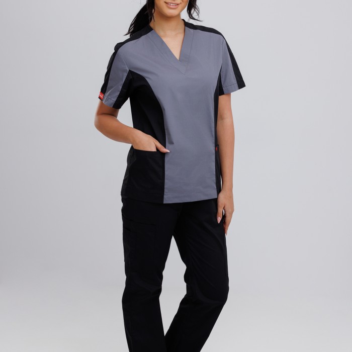 Timeless Style Scrub Tow Tone Black with Grey